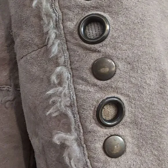 Vintage Y2K Kenneth Cole Reaction Leather Suede Sherpa Trim/Line Penny Lane Coat